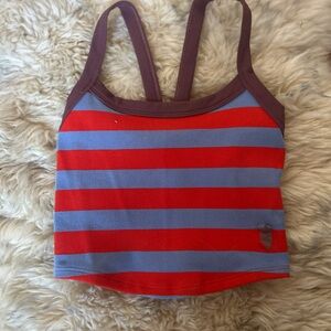 FP Movement by Free People Red and Lavender Striped Ribbed Crop Tank